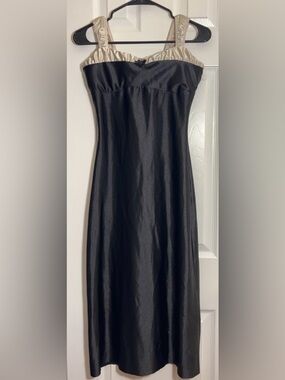 Derek Hearts Satin Black Dress with Cream Trim